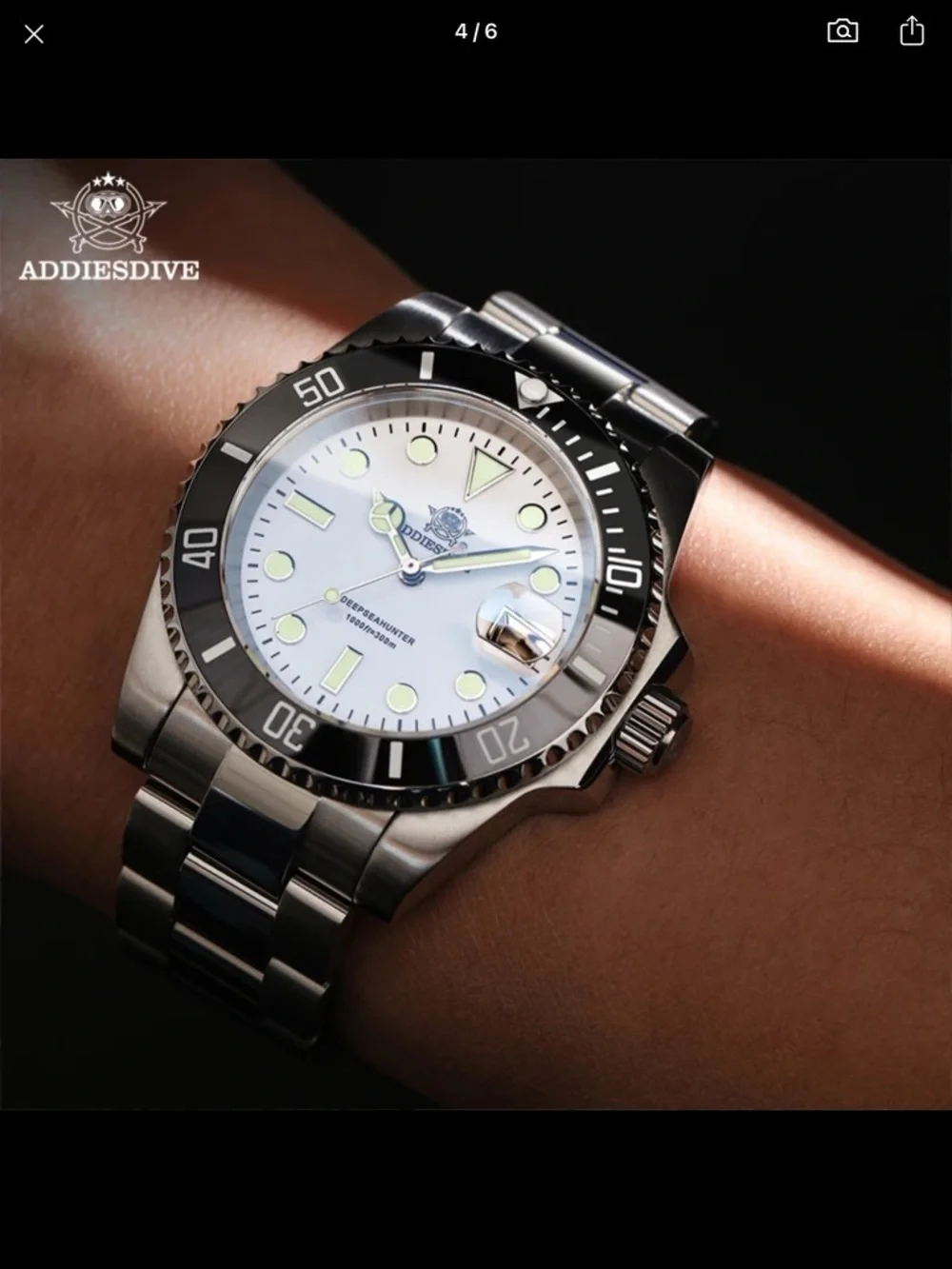 New ADDIESDIVE Stainless Steel Dive Watch - White Dial, Black Bezel